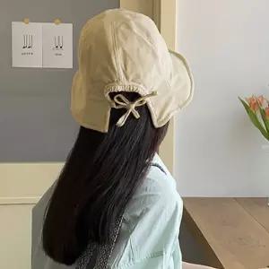 여자 린넨 면 보넷 리본 버킷햇 벙거지 모자 플로피햇