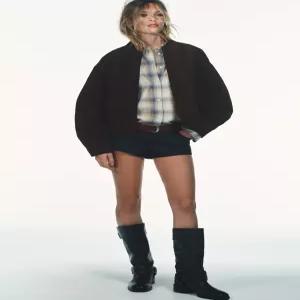 ZARA 100% 스웨이드 가죽 봄버 재킷 - 초콜렛 블라운 4341/873/753