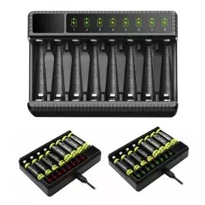 충전식 배터리 충전기 LED 디스플레이 스마트 1.2V AA AAA NiMH 8 슬롯