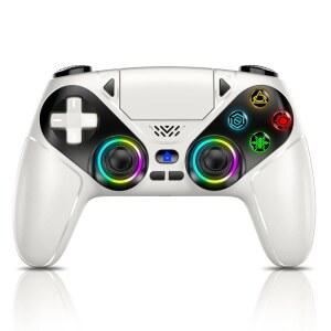PS5용 Gamrombo LED 무선 컨트롤러 PS5 Pro /Slim /PC 듀얼 진동 매크로 / 터보 기능 3.5mm 오디오 잭 스피커 포함 6축 모션 컨트롤 게임패드(흰색 화이트)와 호환 가능