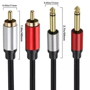 듀얼 1/4인치 TS RCA 스테레오 오디오 인터커넥트 케이블 금도금 구리 쉘 헤비 듀티 2X 6.35mm 남성 2