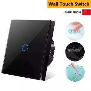 EU 터치 스위치 AC100 240V 강화 블랙 화이트 크리스탈 유리 패널 전원 벽 라이트 센서