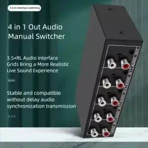 4 in 1 RCA AUX 스테레오 오디오 셀렉터 스위처 입력 출력 3.5mm L/R 스위치 박스 아날로그 공유기