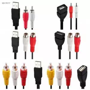 USB A 2.0 여성 남성 2 3 Rca 플러그 어댑터 커넥터 변환기 케이블 리드 PC TV HDTV AUX 오디오 비디오