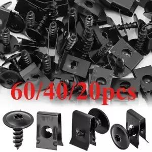 60/40/20PCS 자동차 오토바이 금속 나사 태핑 패스너 나사가있는 U 형 클립 녹슬지 않는 보호 버클 철 시트