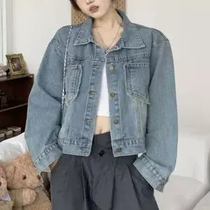 [하프클럽/셀럽하우스]간절기 숏 여자 자켓 데님 아우터 루즈핏 포켓 청자켓