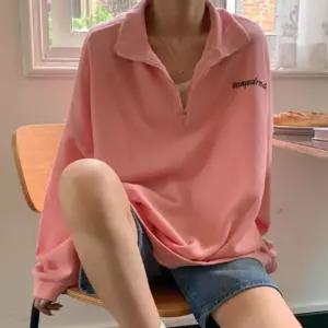 러블리 핑크 오버핏 하프집업 데일리 캐주얼맨투맨