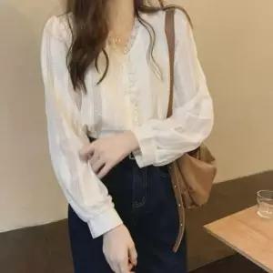 프릴레이스블라우스 펀칭 프릴 레이스 블라우스 데일리 긴팔 하객룩 1P