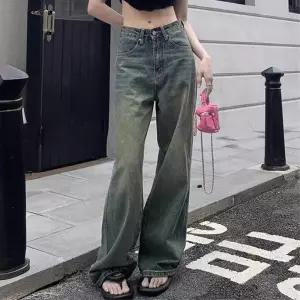 여성일자청바지 빈티지 하이웨이스트 데님팬츠 사계절