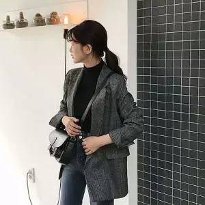 [하프클럽/셀럽하우스]자켓 재킷 여자 봄 가을 아우터 정장 소매 롤업 체크