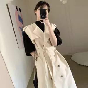 빅카라 트렌치조끼 러드카라 민소매 프 이즈 카키