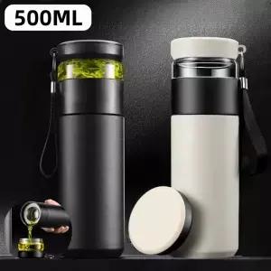 500ml 차 주입기 진공 플라스크 독립 보관 손잡이가있는 스테인레스 스틸 절연 컵 여행 머그잔 비즈 선물