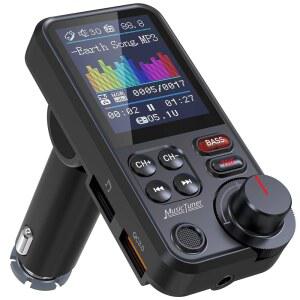 NULAXY KM30 블루투스 자동차 어댑터 1.8인치 컬러 화면의 FM 송신기 핸즈프리 통화 강력 마이크 QC3.0 고속 충전 트레블 & 베이스 사운드 음악 플레이어 무선 라디오 수신기 AUX TF USB