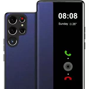 삼성 S23 울트라 케이스 플립 가죽 커버 투명 S-View, 갤럭시 폰 스마트 윈도우 하드 충격 방지 보호 5G 클