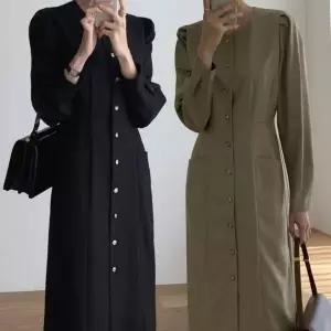 오피스 여성 무드 슬림 라인 롱 원피스 LED250189 트임 원피스 찰랑핏 롱 미니 여