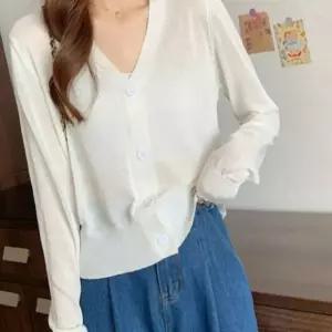 여성 여자 얇은 여름가디건 여름아우터 시스루 긴팔 여리 브이넥 KWF30945