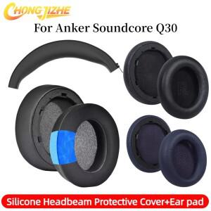 CHONGJIZHE 교체 냉각 젤 이어 패드 Anker soundcore Life Q30 헤드폰 용 실리콘 지퍼 빔 보호 커버