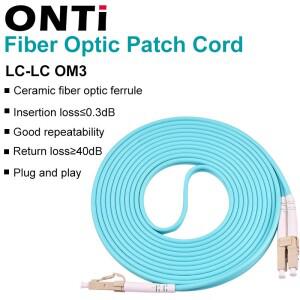ONTi LC-LC UPC 멀티모드 듀플렉스 광섬유 패치 코드 LC-LC 광섬유 패치 케이블 10G OM3 2.0mm
