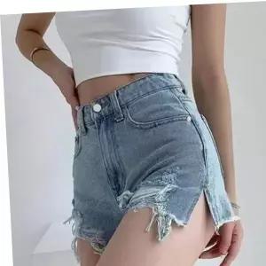 여성 찢어진 데님 숏팬츠 연청 1P 하이웨스트 청바지