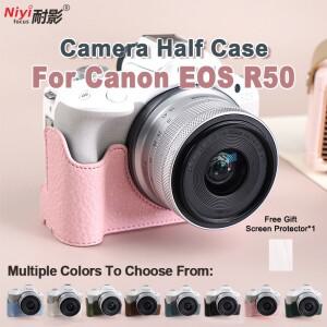 Canon EOS R50 용 카메라 케이스 보호대베이스 커버 파우치 인공 가죽 숄더 스트랩 하단 오픈 렌즈 백 방진