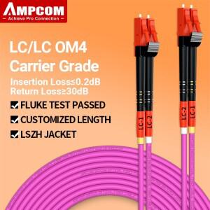 AMPCOM OM4 LC-LC UPC 광섬유 패치 케이블 멀티모드 듀플렉스 MMF 50/125μm 40Gbps 굽힘 방지 2.0mm 광섬