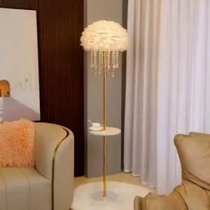 플로어 램프 깃털 흰색 협탁 테이블 조명 이탈리아 5W 인테리어 크리스탈 LAMP 1 크리스털 깃털 스탠드 화이트 깃털 받침대