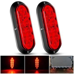 Nilight 6인치 타원형 빨간색 LED 트레일러 테일 라이트 표면 마운트 2PCS 10개의 방수 스톱 브레이크 턴 트럭 RV 보트 버스 로리 캠퍼 밴 카라반용 조명
