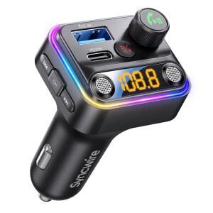 SYNCWIRE BLUETOOTH 5.4 FM 송신기 자동차 어댑터 42W [라이트 스위치] [강력 듀얼 마이크] [하이파이 베이스 사운드] [빠른 충전] 무선 라디오 스테레오 음악 핸즈프리 통화 지원 USB 드라이브