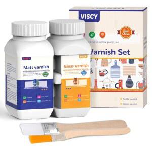 VISCY 240ML 에어 드라이 클레이 글레이즈 도자기 드라이용 페인트 페인트 고광택 방수 120ML 매트 바니시와 글로스 바니시가 포함된 글레이즈 세트 브러시 2개.