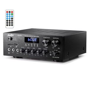 블루투스 5.0 2.0 채널 파워 오디오 앰프 스테레오 시스템 USB SD AUX RCA MIC 포함 노래방용 LED 홈 시어터 스피커 400W 피크 25W 2 RMS- MAMP1 포함