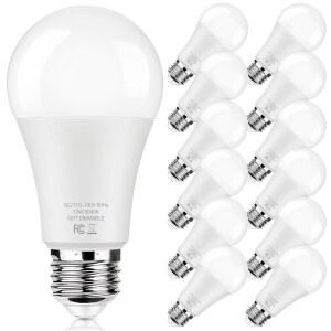 LED 전구 100W 등가 1500루멘 A19 13W 5000K 일광 흰색 논디밍 초밝은 플리커 없음 표준 E26 에디슨 나사 가정용 침실 사무실 램프 12팩