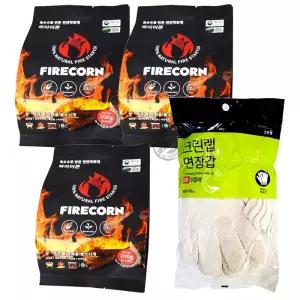캠포리스 캠핑 불쏘시개 실속세트 /파이어콘200gX3개+크린면장갑3켤레/착화제 옥수수 점화제