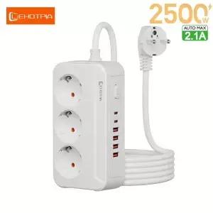 2500W EU 플러그 멀티플러스 AC 콘센트 전원 스트립 1.8M 연장 케이블 전기 소켓 (USB 타입 C 네트워크