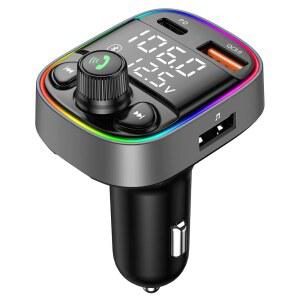 리한 블루투스 5.4 자동차 어댑터 QC3.0 /TYPE-C 42W 고속 충전 기능을 갖춘 FM 송신기 듀얼 LED 디스플레이 HIFI 베이스 핸즈프리 통화 /오디오 TF /USB 뮤직 플레이어 7색 백라이트