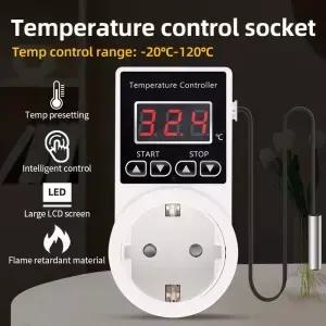 LCD 디스플레이 온도 컨트롤러 EU 플러그 조절기 소켓 AC 220V 방수 프로브가있는 정밀 제어 콘센트 스위치