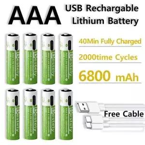 AAA 6800mAh 1.5V 이온 배터리 USBC 고속 충전 케이블로 오래 지속되는 고용량 충전식