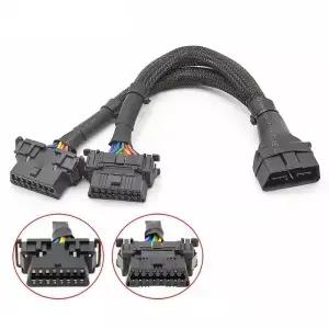 PVC OBD2 1 IN 2 연장 케이블 남성듀얼 여성 16핀 어댑터 자동 진단 도구 ELM327 VAG HUD 분배기 컨버터