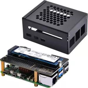 Raspberry Pi 5용 N04 PCIe M.2 키-M NVMe SSD 주변 보드가 장착된 GeeekPi 메탈 케이스
