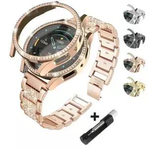 삼성 Watch4 용 금속 스트랩 케이스 5 6 7 40mm 밴드 여성 스테인레스 스틸 다이아몬드 팔찌 커버 범퍼