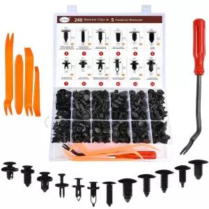 240PCS 차량 범퍼 리테이너 클립 키트 - 자동 플라스틱 리벳 및 푸시 패스너 세트 도어 트림 패널 펜더에