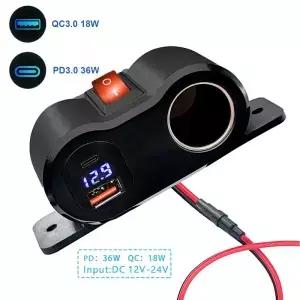 12V/24V 듀얼 QC3.0 USB PD 타입C 충전 포트 스위치 방수 라이터 소켓 자동차 오토바이 해양 RV용