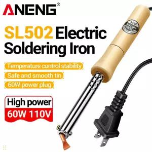 ANENG SL501/SL502 전기 납땜 인두 스테인리스 파이프 슬리브 납땜 인두 구리 팁 나무 손잡이 가정용 공구