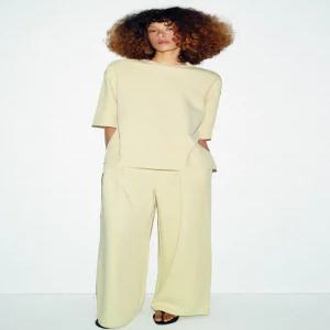 ZARA 인터록 트임 티셔츠 - 라이트 라임 4174/190/570