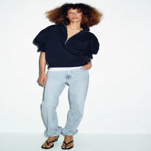ZARA 오버사이즈 지퍼 스웨트셔츠 - 네이비 3641/393/401