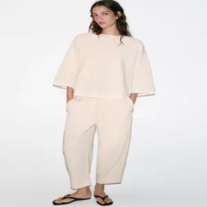 ZARA 긴소매 콤비 스웨트셔츠 - 크림 8417/151/712