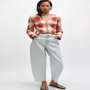 ZARA ZW 컬렉션 체크 슬림핏 재킷 - 화이트 / 레드 2784/381/061
