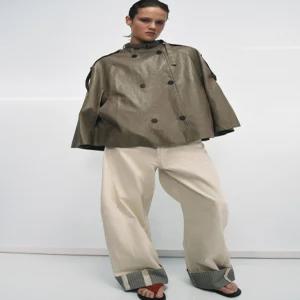 ZARA ZW 컬렉션 페이크 레더 케이프 재킷 - 토프 그레이 3581/041/832
