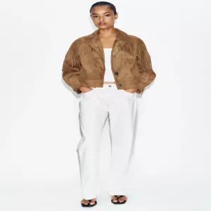 ZARA 프린지 페이크 스웨이드 재킷 - 샌드 4968/034/704
