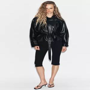 ZARA 벨트 페이크 레더 재킷 - 블랙 4341/823/800