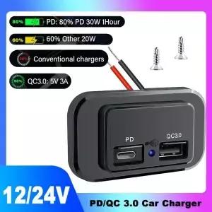 듀얼 USB 차량용 충전기 소켓 QC3.0 PD 빠른 콘센트 패널 전원 어댑터 방수 12V/24V 캠핑카 캐러밴